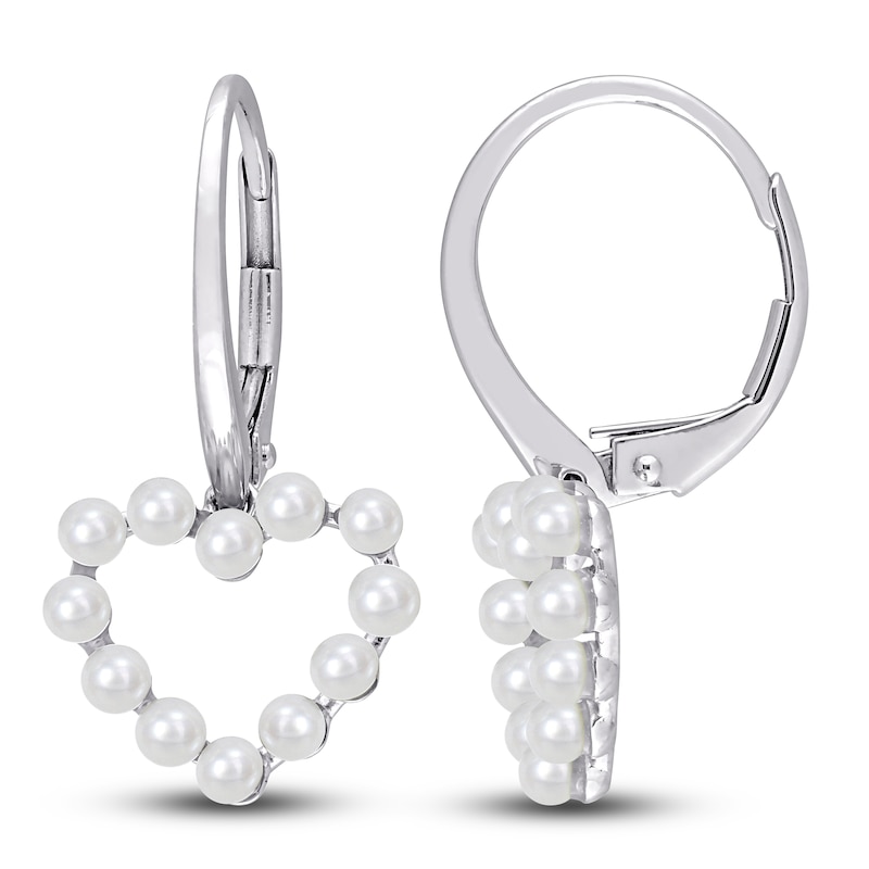Freshwater Cultured Pearl Heart Earrings 14K White Gold
