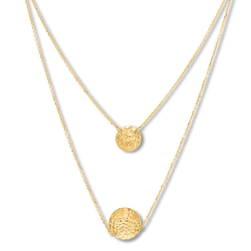 Textured Disc Layered Necklace 10K Yellow Gold 17" Length