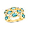 Thumbnail Image 0 of Kallati Pear-Shaped Natural Blue Topaz Ring 1/6 ct tw Diamonds 14K Yellow Gold