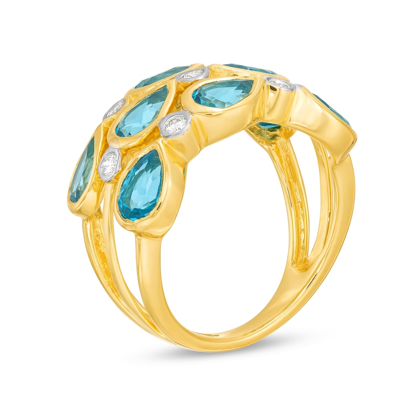 Kallati Pear-Shaped Natural Blue Topaz Ring 1/6 ct tw Diamonds 14K Yellow Gold