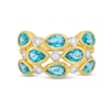 Thumbnail Image 3 of Kallati Pear-Shaped Natural Blue Topaz Ring 1/6 ct tw Diamonds 14K Yellow Gold