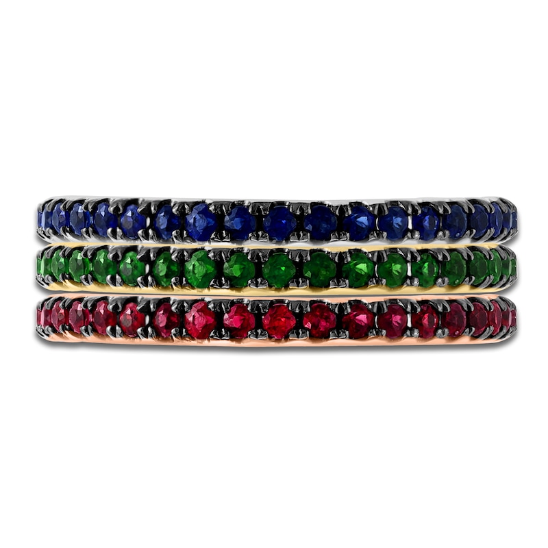 Main Image 3 of LALI Jewels Natural Emerald, Ruby & Blue Sapphire 3-Piece Ring 14K Tri-Tone Gold