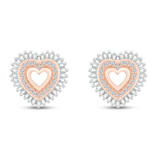 Diamond Heart Earrings 1 3 Ct Tw Baguette Round 10k Rose Gold Diamond Earrings Diamonds Jared