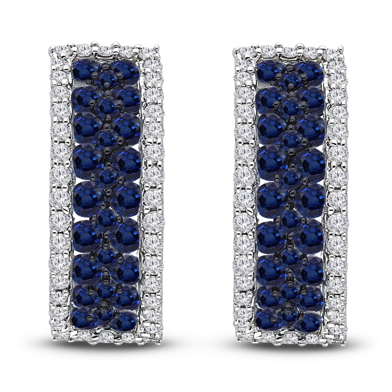 Main Image 1 of Kallati Round-Cut Natural Blue Sapphire & Diamond Hoop Earrings 1/2 ct tw 14K White Gold