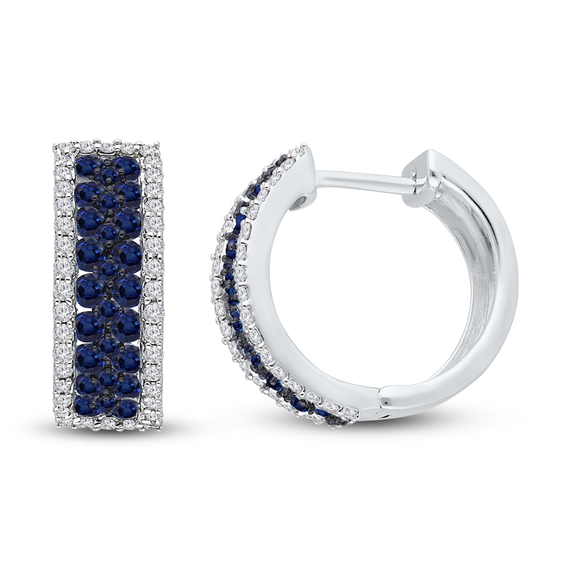 Main Image 2 of Kallati Round-Cut Natural Blue Sapphire & Diamond Hoop Earrings 1/2 ct tw 14K White Gold