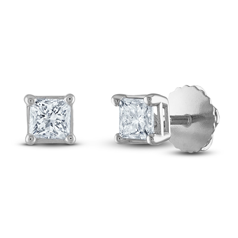 Certified Diamond Solitaire Earrings 1/2 ct tw Princess 14K White Gold (I1/I)