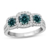 Thumbnail Image 1 of Montana Blue Round-Cut Natural Sapphire 3-Stone Ring 3/8 ct tw Diamonds 14K White Gold