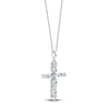 Thumbnail Image 1 of Marquise-Cut Natural Aquamarine & Diamond Cross Pendant Necklace 1/15 ct tw 14K White Gold