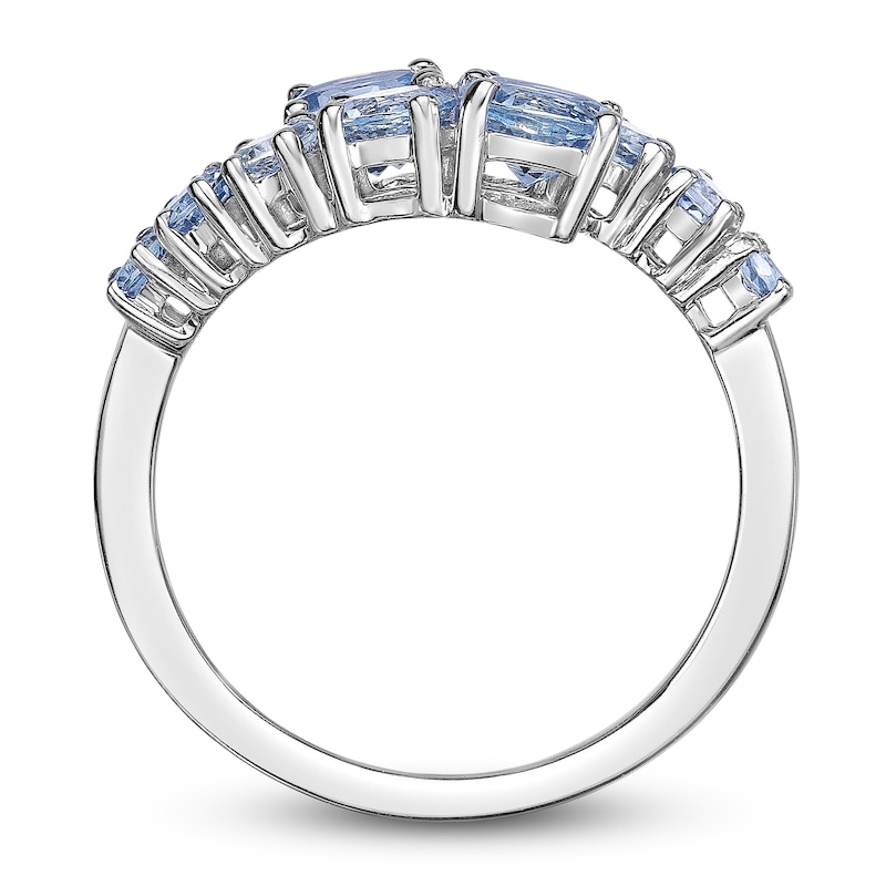 Round-cut Natural Aquamarine Ring 14K White Gold
