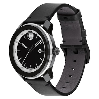 Movado Bold Men's Metals Rustic Black Leather Strap Watch