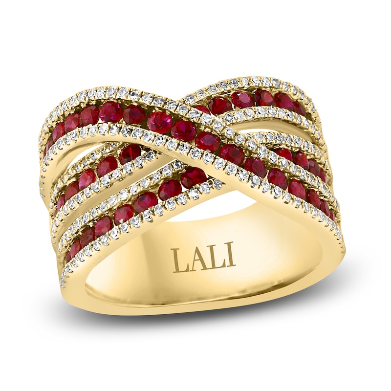 LALI Jewels Round Natural Ruby & Diamond Ring 5/8 ct tw 14K Yellow Gold