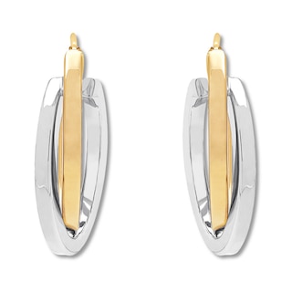 14k Two Tone Gold Knife Edge Double Hoop Earrings Round Fine Jewelry For  Women Gifts For Her