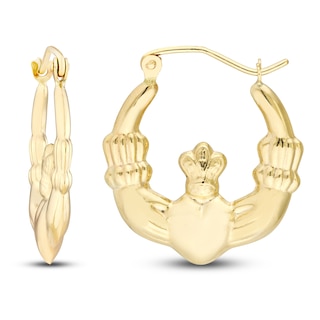 10k Gold Claddagh Small Creole Hoop Earrings