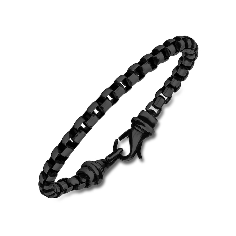 Men's Box Chain Bracelet Black Ion-Plated Stainless Steel 8.5"