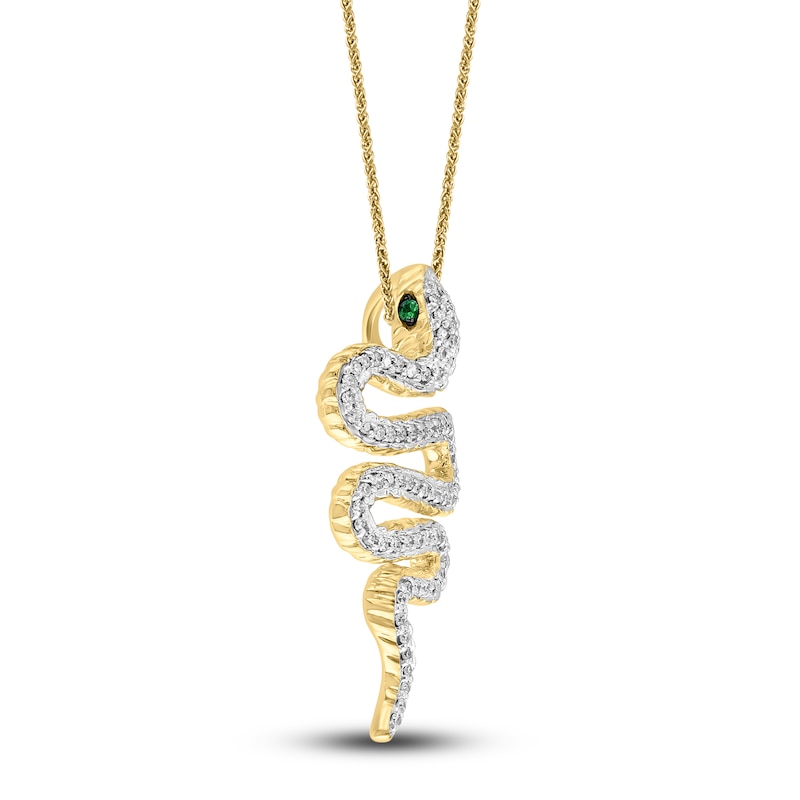 Main Image 2 of Lali Jewels Natural Tsavorite Garnet & Diamond Snake Pendant Necklace 1/3 ct tw 14K Yellow Gold 18&quot;