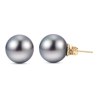 Tahitian Freshwater Cultured Pearl Stud Earrings 14k Yellow Gold 