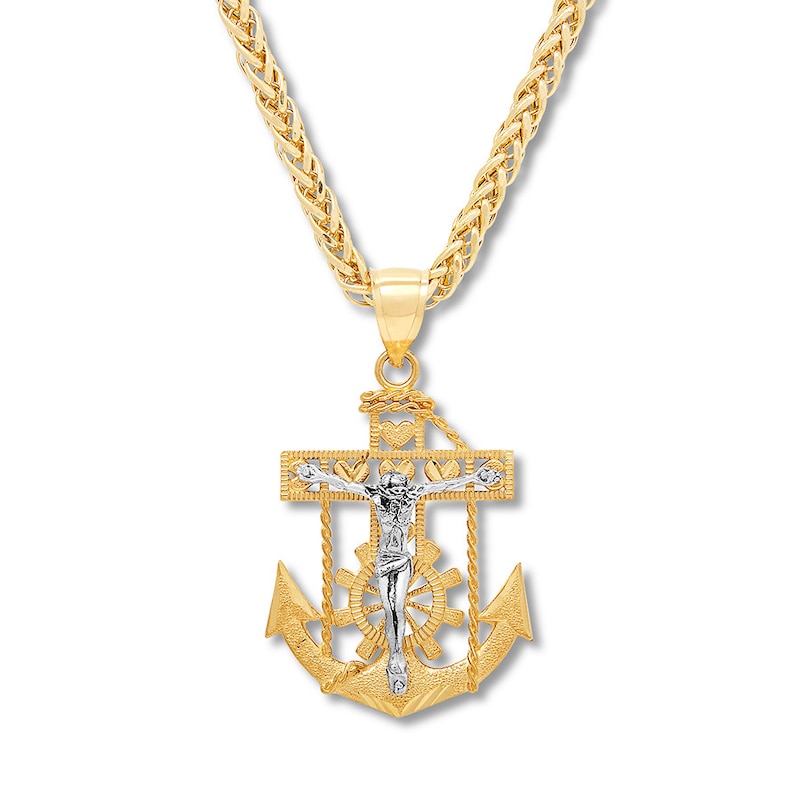 Men's Crucifix and Anchor Necklace 10K Two-Tone Gold 22"