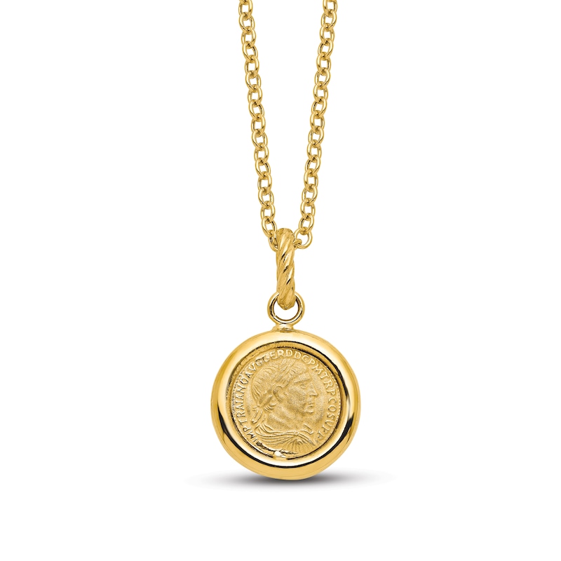 Polished Antique Coin Necklace 14K Yellow Gold 18"