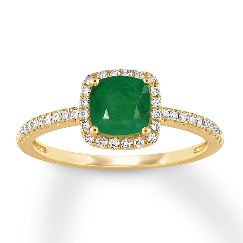 Main Image 1 of Natural Emerald Ring 1/5 ct tw Diamonds 14K Yellow Gold