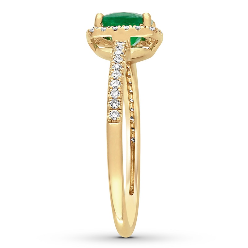 Main Image 3 of Natural Emerald Ring 1/5 ct tw Diamonds 14K Yellow Gold