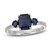 Thumbnail Image 1 of LALI Jewels Natural Blue Sapphire 3-Stone Engagement Ring 1/20 ct tw Diamonds 14K White Gold