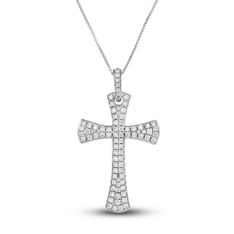 Diamond Cross Pendant Necklace / ct tw Round 14K White Gold 18