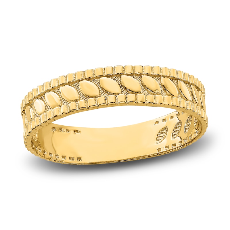 Main Image 1 of Engraved Leaf Ring 14K Yellow Gold