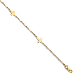 High-Polish Cross Anklet 14K Yellow Gold 9&quot;