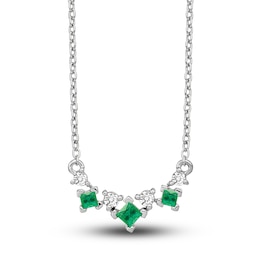 Natural Emerald Necklace 1/8 ct tw Diamonds 14K White Gold