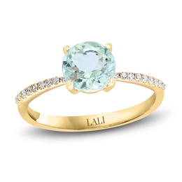 LALI Jewels Natural Aquamarine Engagement Ring 1/15 ct Diamonds 14K Yellow Gold