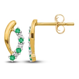 Natural Emerald Earrings Diamond Accents 14K Yellow Gold