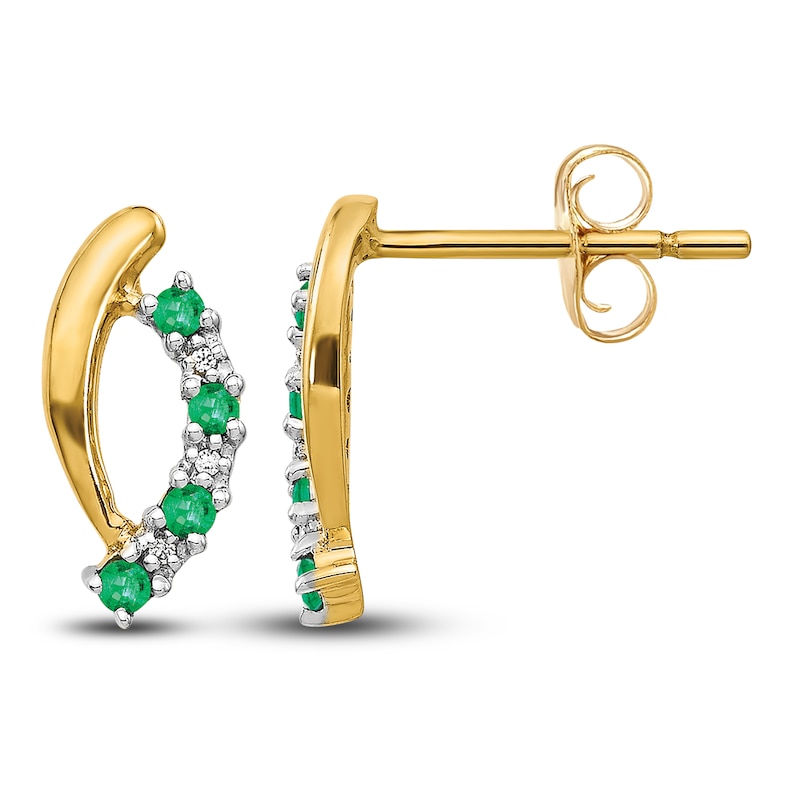 Main Image 1 of Natural Emerald Earrings Diamond Accents 14K Yellow Gold