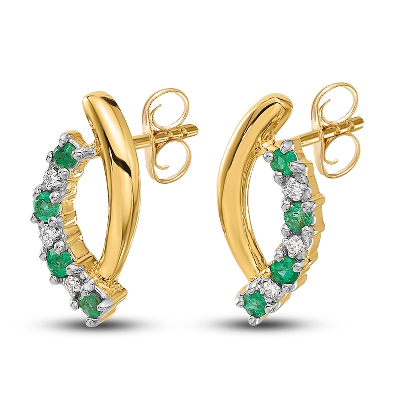 Main Image 2 of Natural Emerald Earrings Diamond Accents 14K Yellow Gold