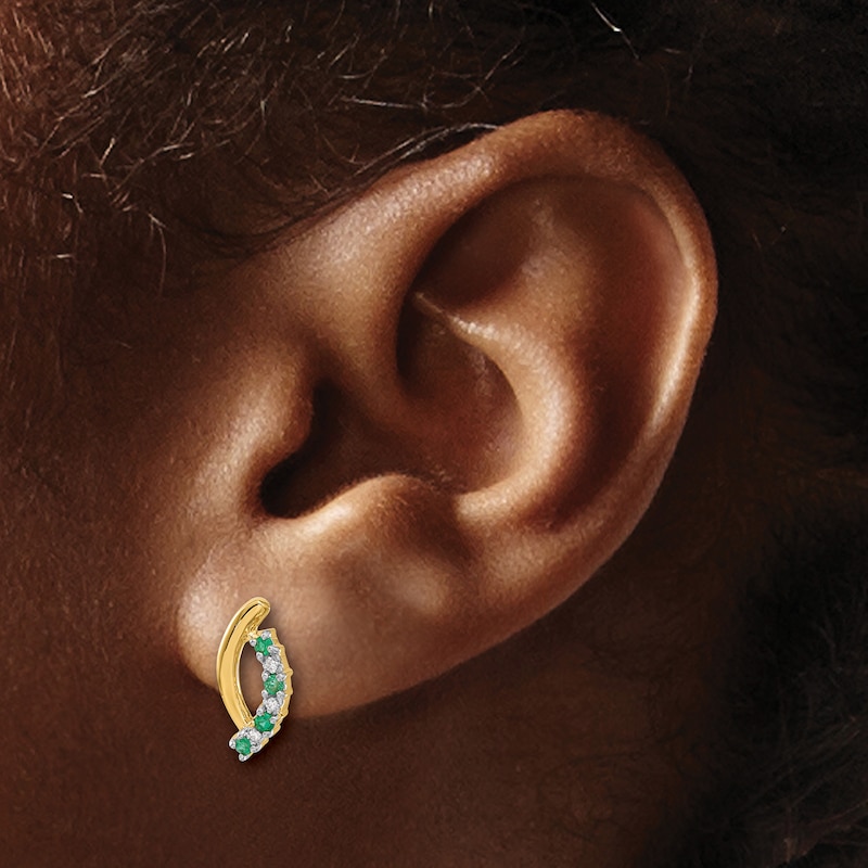 Main Image 3 of Natural Emerald Earrings Diamond Accents 14K Yellow Gold