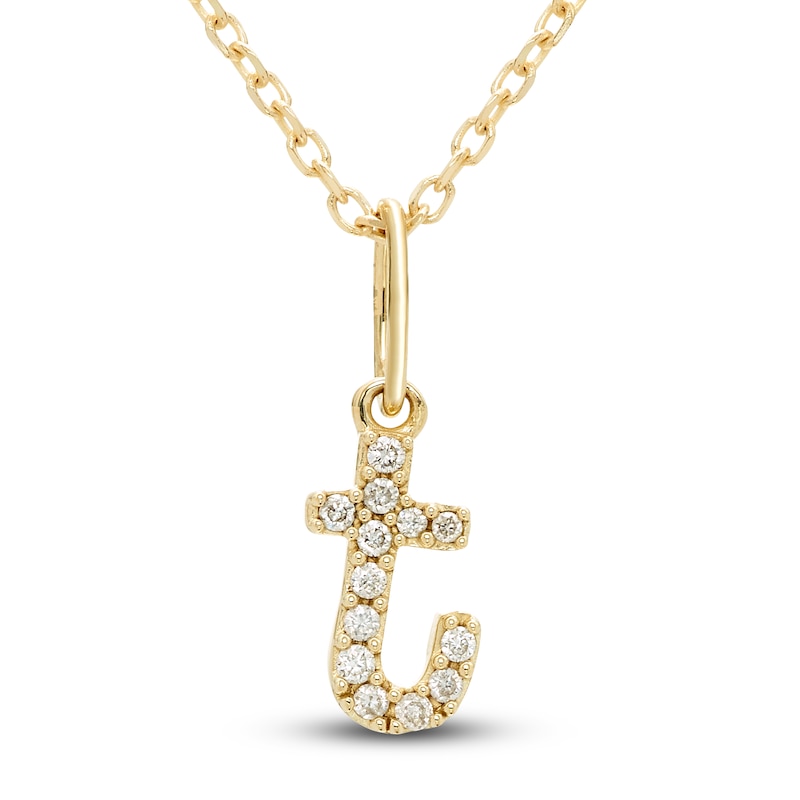 Main Image 1 of Diamond Initial T Pendant Necklace 1/20 ct tw Round 10K Yellow Gold 18&quot;