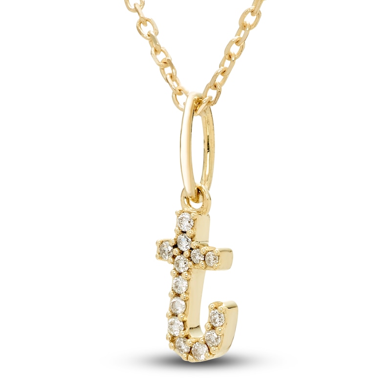 Main Image 2 of Diamond Initial T Pendant Necklace 1/20 ct tw Round 10K Yellow Gold 18&quot;