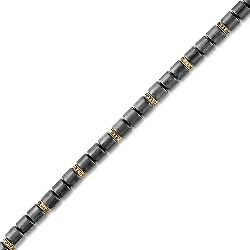 1933 by Esquire Men's Natural Hematite Bead Bracelet 18K Yellow Gold-Plated Sterling Silver 8.5"