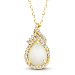 Natural Opal Pendant Necklace 1/6 ct tw Diamonds 14K Yellow Gold 18&quot;