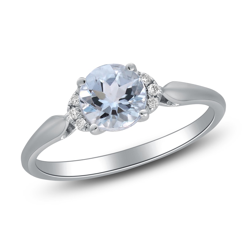 Natural Aquamarine & Diamond Engagement Ring 1/20 ct tw 14K White Gold