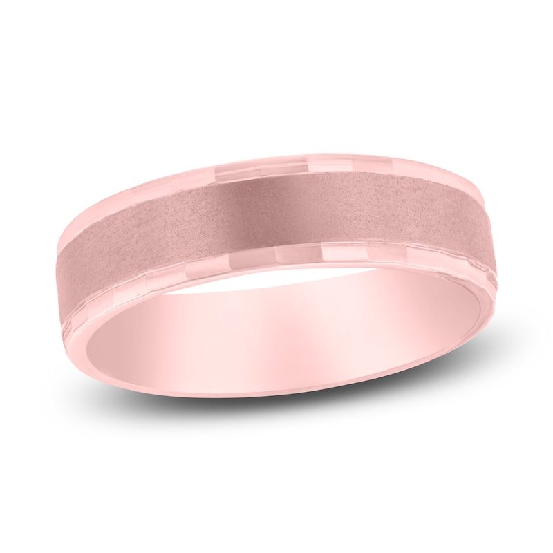 Main Image 1 of Men's Brushed Beveled Wedding Band 14K Rose Gold 6mm