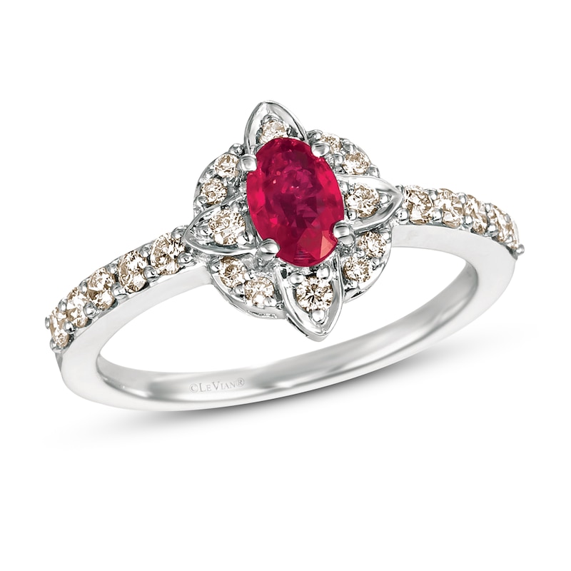 Le Vian Oval-Cut Natural Ruby Ring 1/3 ct tw Diamonds 14K Vanilla Gold