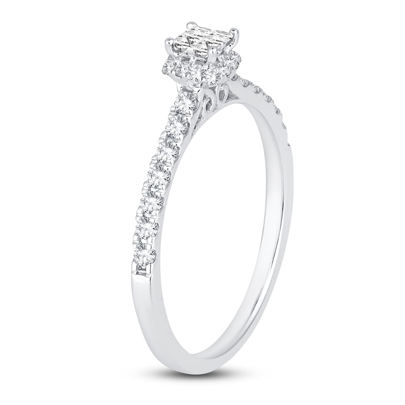 Main Image 2 of Princess & Round-Cut Diamond Engagement Ring 3/8 ct tw 14K White Gold