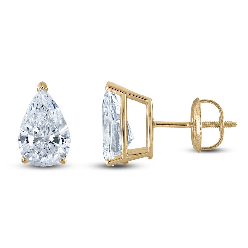 Pear-Shaped Lab-Created Diamond Solitaire Stud Earrings 5 ct tw 14K Yellow Gold (F/SI2)