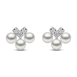 Yoko London Akoya Cultured Pearl & Diamond Chevron Trio Earrings 1/20 ct tw 18K White Gold