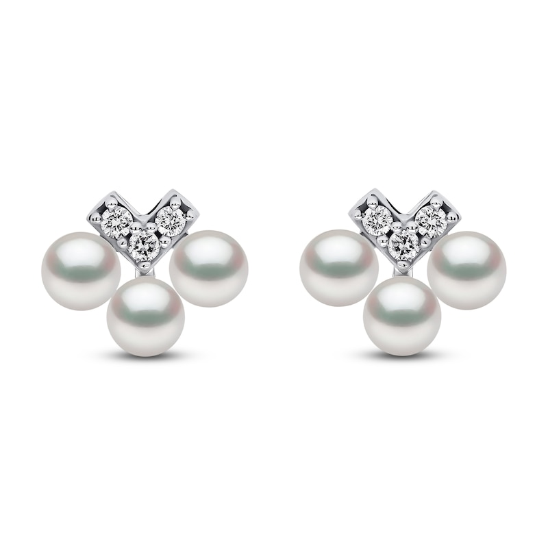 Main Image 1 of Yoko London Akoya Cultured Pearl & Diamond Chevron Trio Earrings 1/20 ct tw 18K White Gold