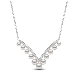 Yoko London Akoya Cultured Pearl & Diamond Chevron Necklace 1/4 ct tw 18K White Gold 18&quot;