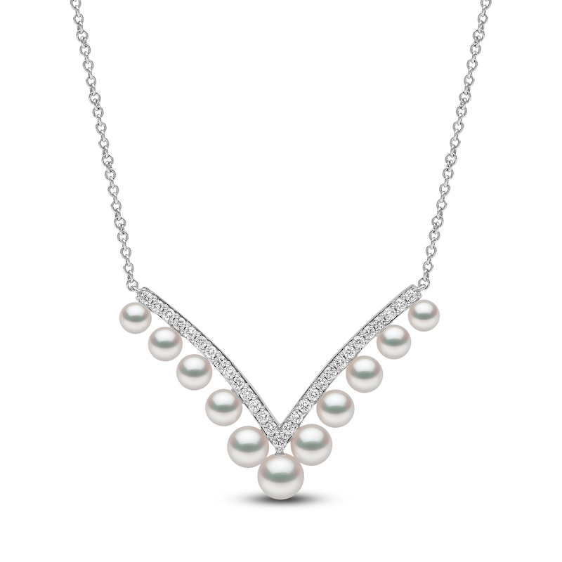 Main Image 1 of Yoko London Akoya Cultured Pearl & Diamond Chevron Necklace 1/4 ct tw 18K White Gold 18&quot;