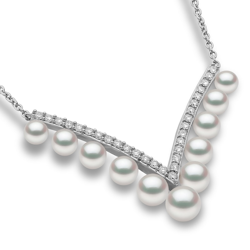 Yoko London Akoya Cultured Pearl & Diamond Chevron Necklace 1/4 ct tw 18K White Gold 18"