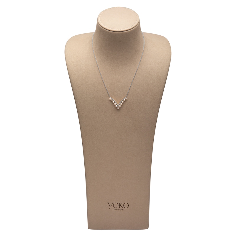 Yoko London Akoya Cultured Pearl & Diamond Chevron Necklace 1/4 ct tw 18K White Gold 18"