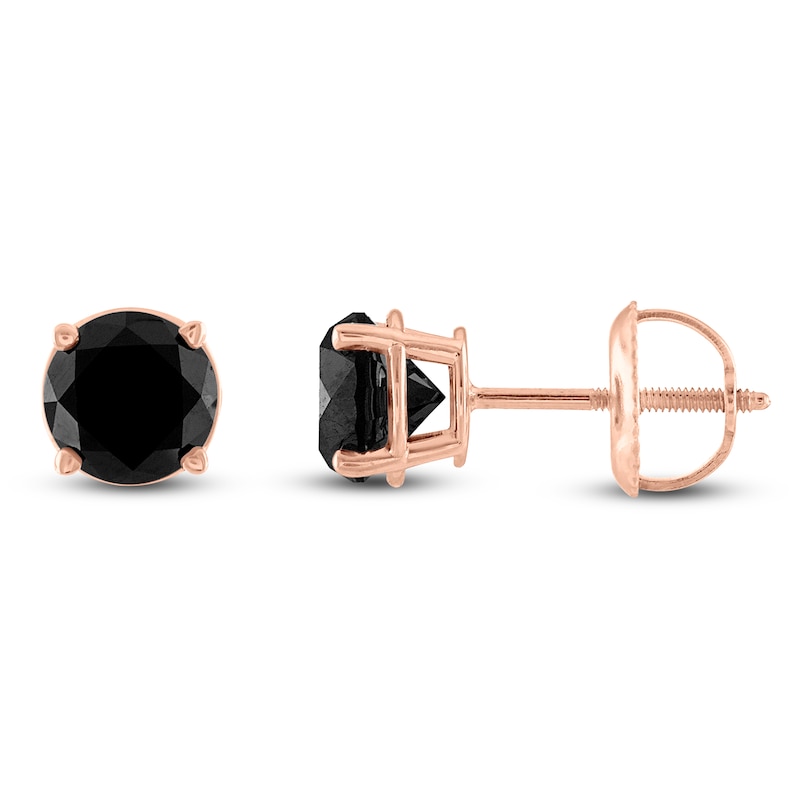 Round-Cut Black Diamond Solitaire Stud Earrings 1 ct tw 14K Rose Gold